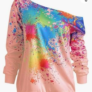 Multi color off shoulder long sleeve  loose blouse